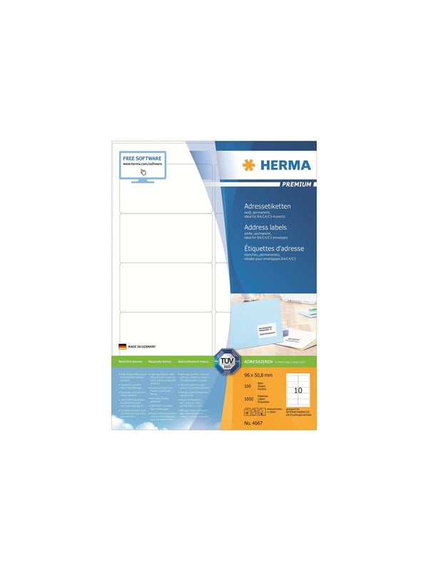 HERMA Premium Laminerede adressemærkater 96 x 50.8 mm 1000etikette(r)