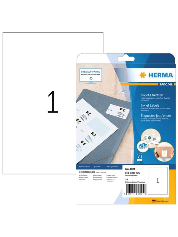 HERMA Special - Papir - mat - permanent selvklæbende - belagt - hvid - A4 (210 x 297 mm) - 90 g/m² - 25 etikette(r) etiketter til filmapper