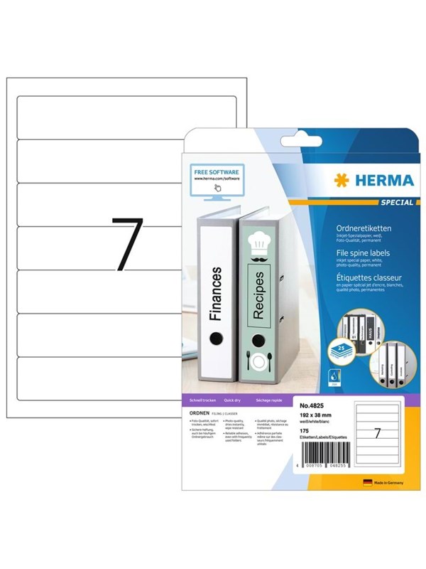 HERMA 4825, Hvid, Selvklæbende printeretiket, A4, Papir, Inkjet, Permanent