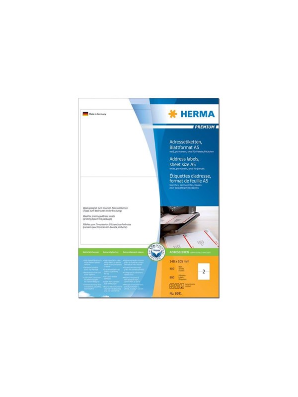 HERMA Special - Mat - selv-klæbende - hvid - 148 x 105 mm 800 etikette(r) (400 ark x 2) adresseetiketter