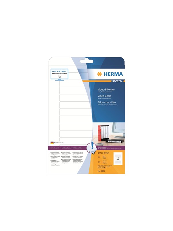 HERMA Special Etiketter for videobånd 147,3 x 20 mm 325etikette(r)