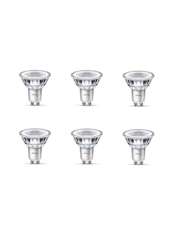Philips LED Classic - LED-spot lyspære - klar finish - GU10 - 3.5 W (tilsvarende 35 W) - klasse F - koldt hvidt lys - 4000 K (pakke med 6)