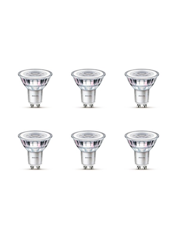 Philips LED Classic - LED-spot lyspære - klar finish - GU10 - 4.6 W (tilsvarende 50 W) - klasse F - koldt hvidt lys - 4000 K (pakke med 6)