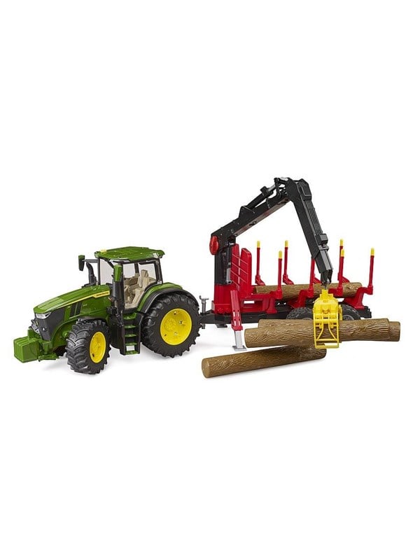 Traktor legetøj - BRUDER John Deere 7R 350 med skovvogn og 4 stammer (1:16)
