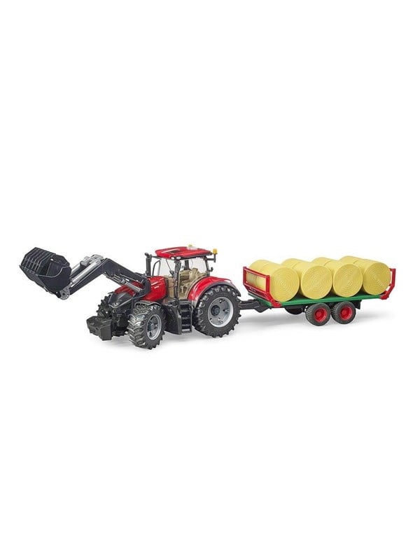 Bruder Case IH Optum 300 CVX with frontloader with bale transport trailer with 8 round bales billede
