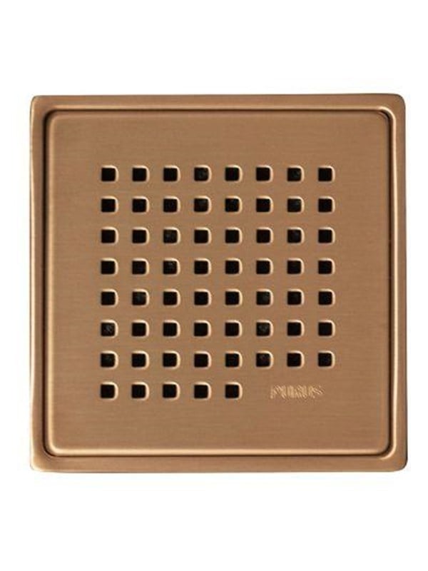 Purus Square Chess afløbsrist, rist og ramme, 161x161 mm, kobber