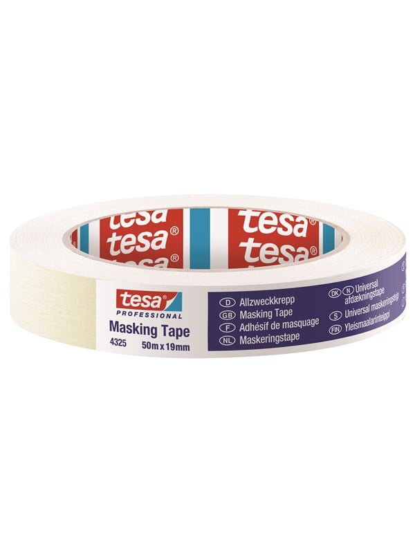 TESA 4325, Malertape, Papir, Hvid, Keramisk, Skum, Glas, Metal, Plast, Træ, Glat, Gummibaseret