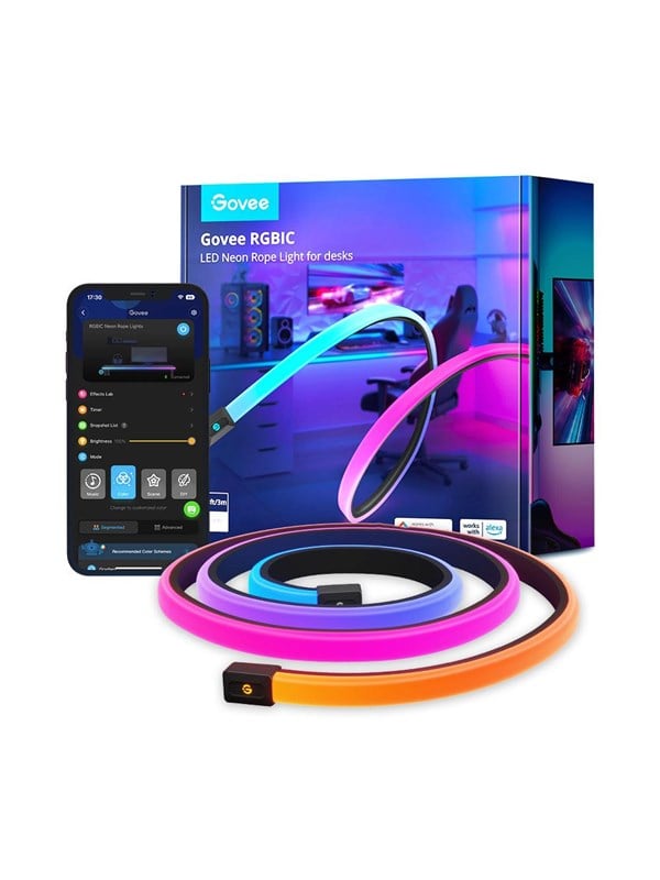 LED lysbånd - Govee RGBIC smart strip light, Wi‑Fi/Bluetooth, 3 m (sort/hvid)