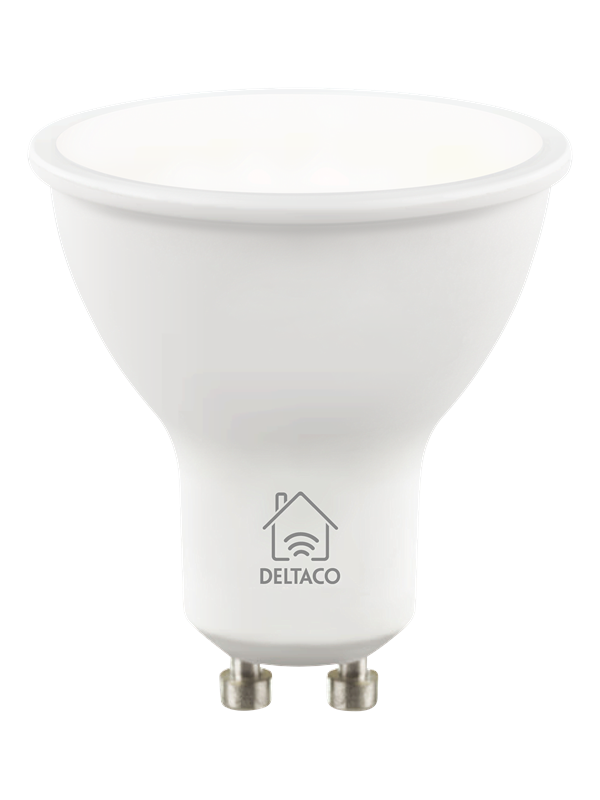 Deltaco LED-lampe, GU10, Wi-Fi 2,4GHz, 5W, 326lm, dæmpbar, 2700K-6500K, 220-240V, hvid billede