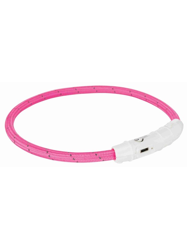 Trixie Flash Light Ring USB Illuminated Dog Safety Collar Pink Size L-XL 7mm 65cm