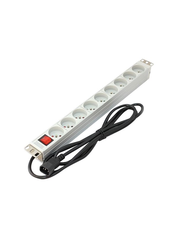 DIGITUS Professional A-19-STRIP-4-IMP - Strømfordelingsenhed (rackversion) - AC 250 V - input: IEC 60320 C14 - output-stikforbindelser: 9 (power CEE 7/3) - 1U - 19 - 2 m ledning - hvid