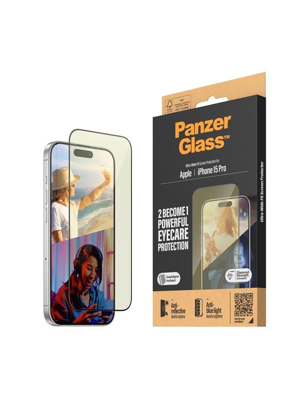 PanzerGlass Eyecare Screen Protection iPhone 15 Pro | Ultra-Wide Fit w. EasyAligner billede