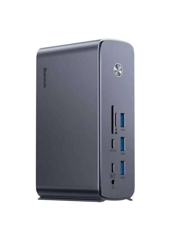 Baseus UnionJoy USB-C Docking Station 2xHDMI4K@60Hz 1xDP4K@60Hz 3xUSB-A3.0 2xUSB-C3.0 2xUSB-A2.0 1xRJ45 PD PC 1xSD+TF 1x3.5mm minijack - Grey USB hub - USB 3.0 - 17 ports - Grå