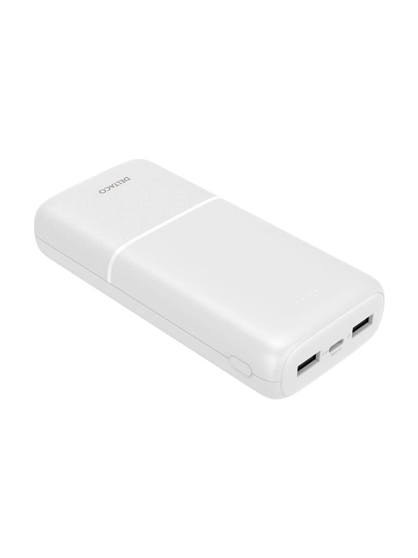 DELTACO - Powerbank - 20000 mAh - 74 Wh - 10.5 Watt - 2.1 A - 3 output-stikforbindelser (2 x USB, USB-C) - hvid