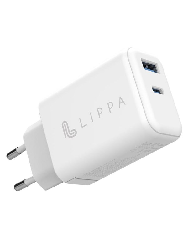 Lippa 65W USB-C PD & USB-A QC GaN Wall Charger - White