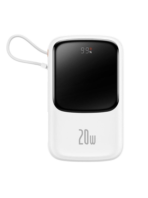 Baseus Qpow Digital Display Power Bank with Fast Charging 10000mAh 20W QC/PD/SCP/FCP with Built-in Lightning Cable White - 10000 mAh