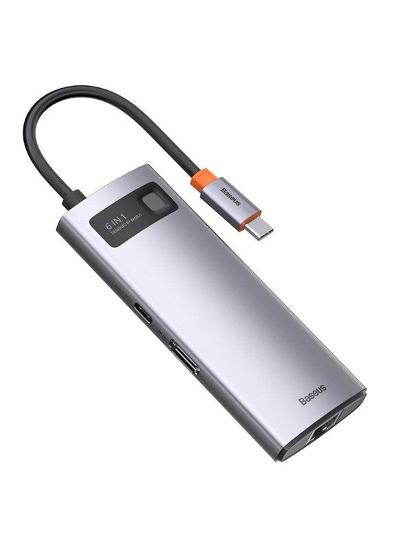 Baseus Hub 6in1 Metal Gleam Series USB-C to 3x USB 3.0 + HDMI + USB-C PD + Ethernet RJ45 USB hub - USB 3.0 - 6 ports - Grå