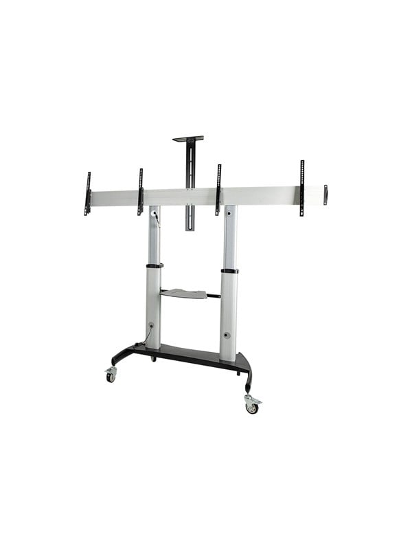 StarTech.com Dual TV Cart for 37-60in VESA TVs up to 110lb (50kg) each, Height Adjustable TV Mount, Mobile Display Cart w/ Webcam & Equipment Shelves,