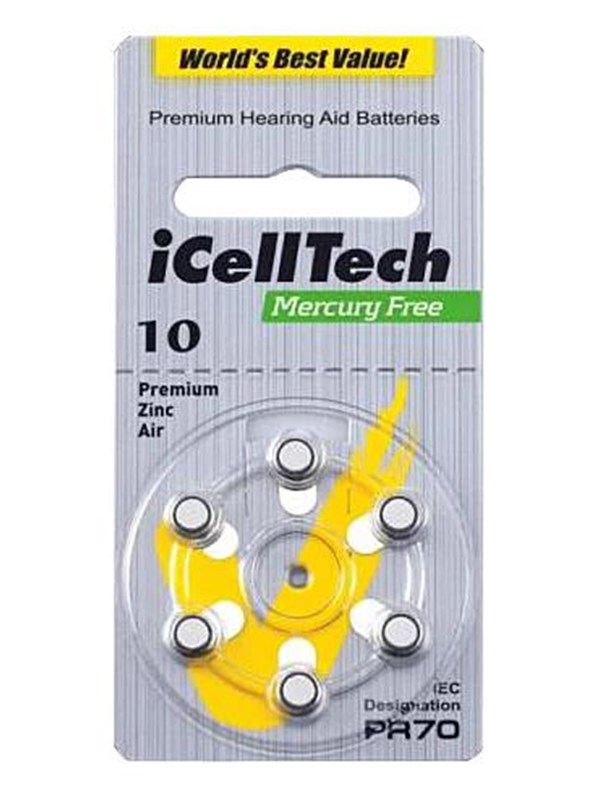 iCellTech 10 PR70 Zinc-Air batteries, Mercury free 6p