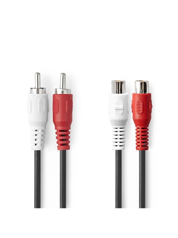 Nedis Stereo Audio kabel | 2x RCA Hanstik | 2x RCA Hun | Nikkelplateret | 2.00 m | Runde | Sort | Label