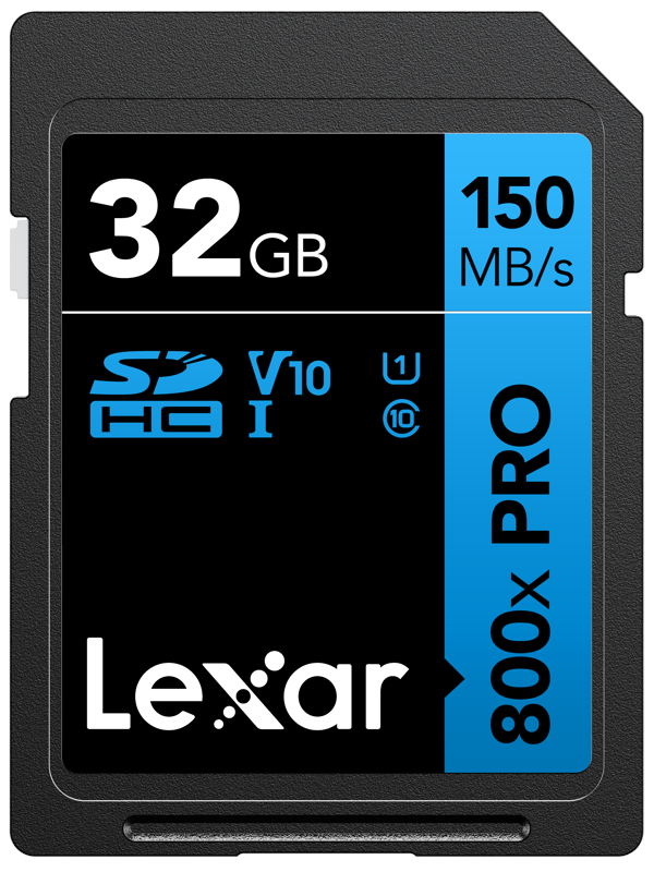 Lexar SDHC 800x Pro UHS-I cards, C10 (V10) U1, R150, 32GB