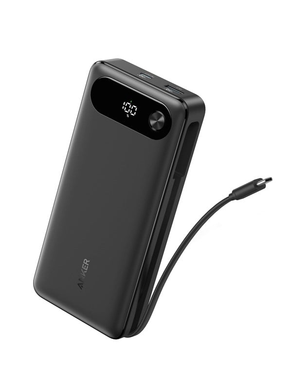 Anker Power Bank (20K 87W Built-In USB-C Cable) - Black Powerbank - Sort - 20000 mAh