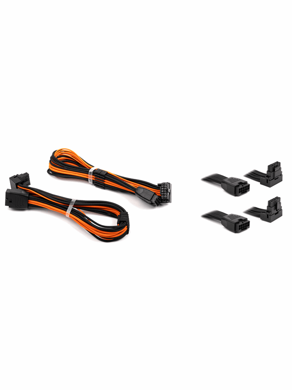 DUTZO Sleeved PCI-E 12V-2x6 forlængerkabel pakke med 2 stk - Lås stift op & ned - Sort / Orange