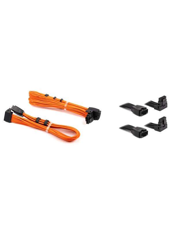 DUTZO Sleeved PCI-E 12V-2x6 forlængerkabel pakke med 2 stk - Lås stift op & ned - Orange