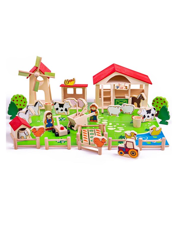 Bigjigs Wooden Play Farm with Accessories 48 pcs.