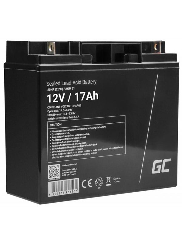 Batteri 12 V 17 Ah - Green Cell AGM51 VRLA (vedligeholdelsesfrit)