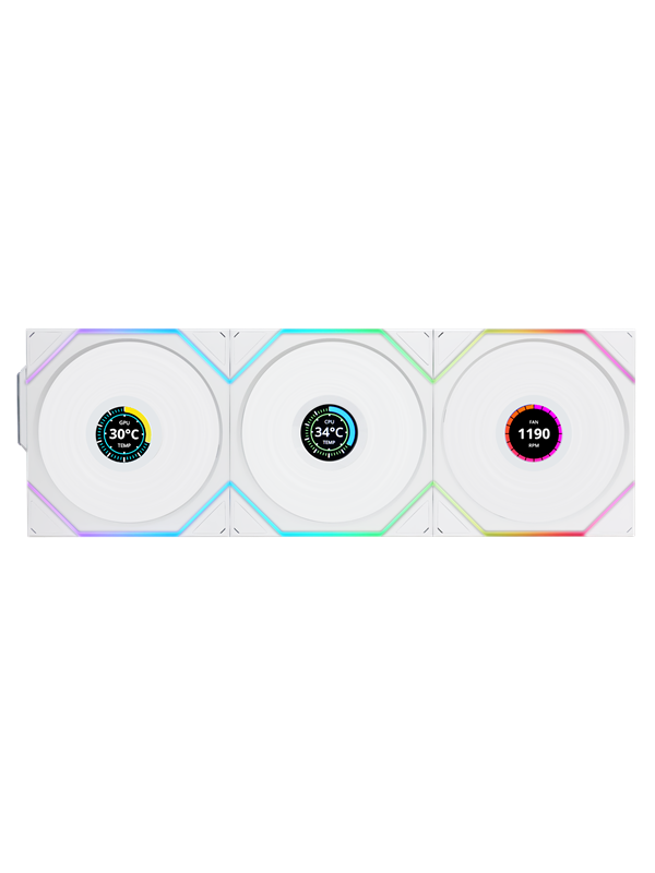 Lian Li UNI FAN TL Wireless LCD Reverse (3-pack) - Kabinet køler - 120mm - Hvid med RGB LED lys - 31 dBA