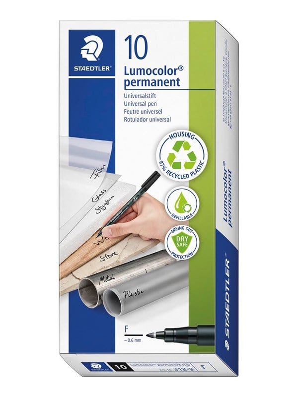 Staedtler LUMOCOLOR PERMANENT F 0,6 mm GRØN, ÆSKE 10 STK billede