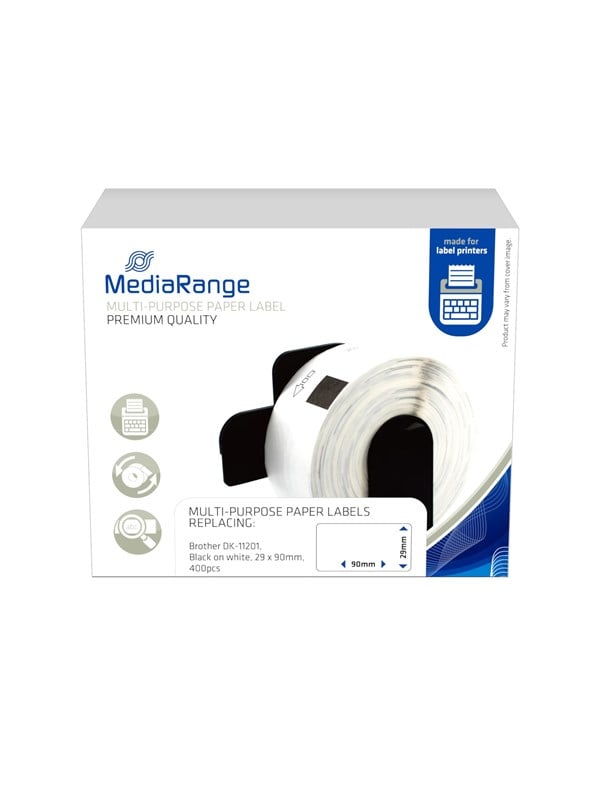 MediaRange - Papir - sort på hvid - 29 x 90 mm 400 etikette(r) (1 rulle(r) x 400 boks - etiketter (alternativ til: Brother DK-11201) - for Brother QL-1050, QL-500, QL-550, QL-560, QL-570, QL-600, QL-650, QL-710, QL-720, QL-820