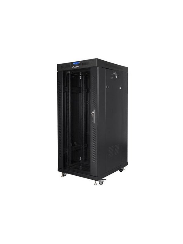 19" serverrack gulvmodel 27U 800×1200 - Lanberg, sort med glasdør og LCD (flatpack)