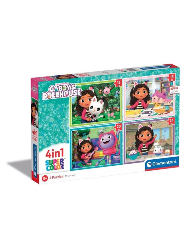 Clementoni Gabby's Dollhouse 4-in-1 Super Colour Puzzles (12/16/20/24) billede