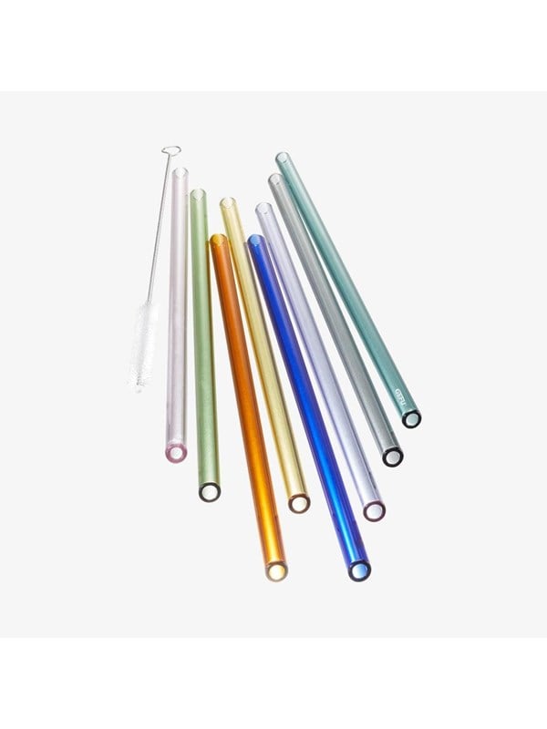 GEFU Sugerør glas FUTURE 8 stk. farvet, 23cm