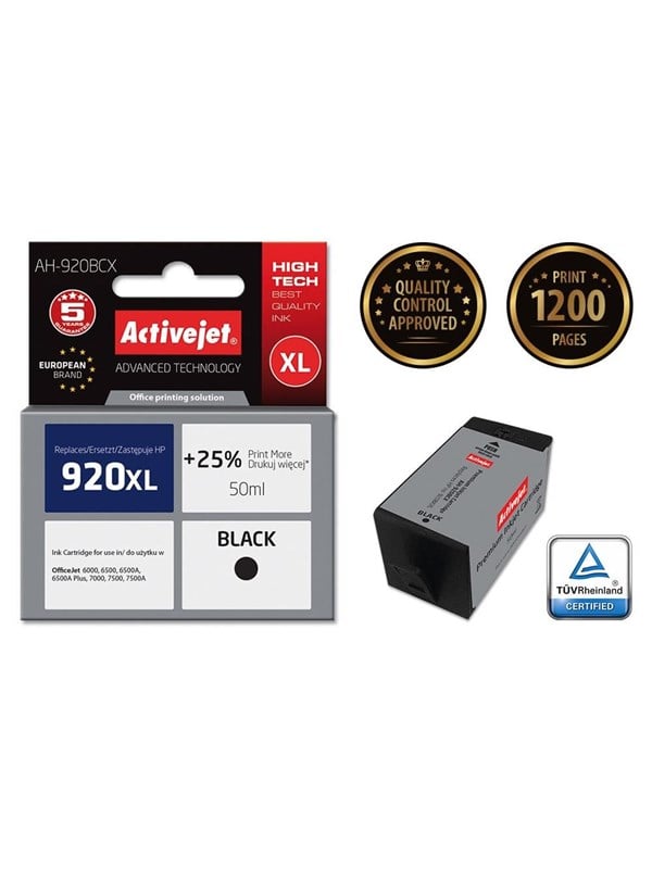 Blækpatron til HP 920XL - Activejet Premium, sort, 50 ml (kompatibel)