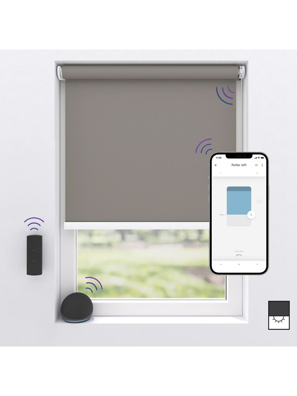 MotionBlinds trdlst/motoriseret rullegardin, mrklgning, Bluetooth, 100x190 cm, gr, komplet