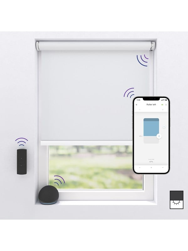 MotionBlinds trdlst/motoriseret rullegardin, mrklgning, Bluetooth, 100x190 cm, hvid, komplet
