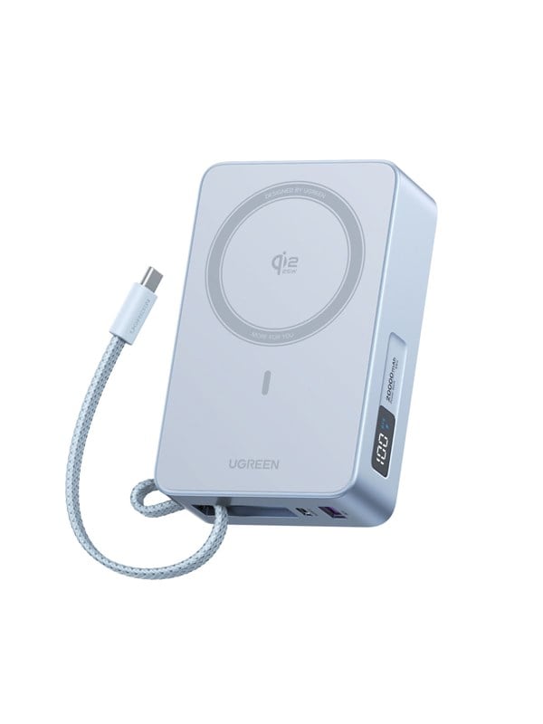 UGREEN MagFlow Qi2.2 25 W Magnetic Wireless Powerbank with Retractable Cable - 20000 mAh