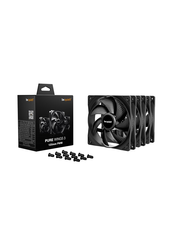 Be Quiet! Pure Wings 3 Blæser til PC Kabinet - 120mm, 1600 RPM, PWM, Sort - 3 stk.