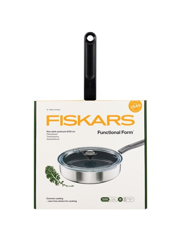 Sauteuse pande 26 cm - Fiskars med glaslåg, rustfrit stål