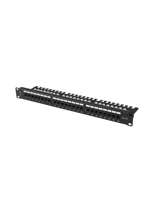 Lanberg patchpanel 24 porte 1U 19" Cat.6a UTP med kabelorganisator - sort