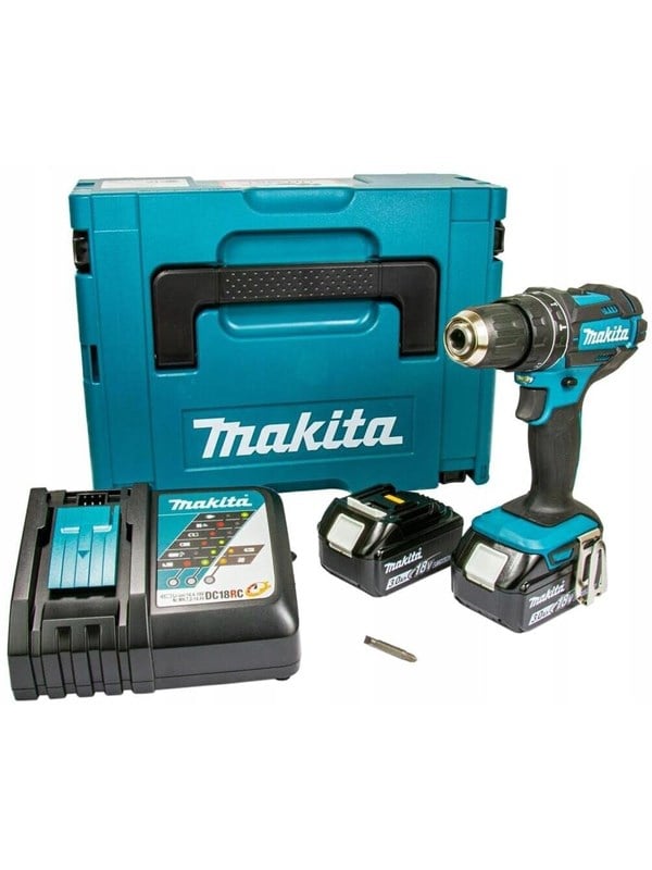 Bore-/slagskruemaskine 18 V Makita DHP482RFJ - 1,8 kg, sort/blå