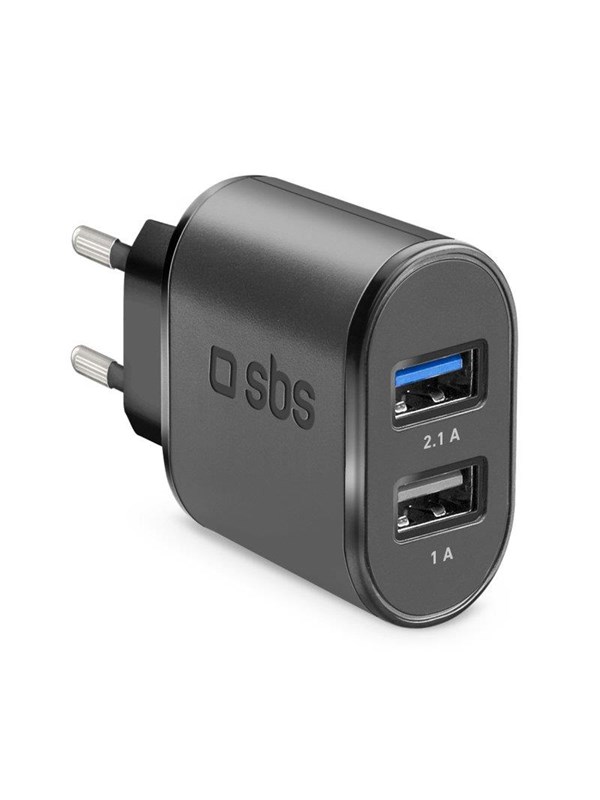 SBS 2100 mAh oplader - 2.1A + 1A - Sort