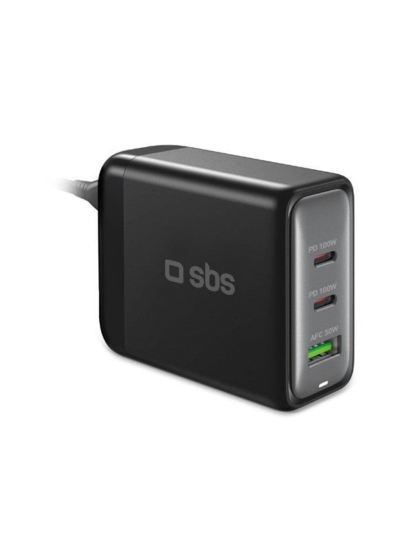 SBS Ladestation 100W 2x USB-C/1x USB GaN sort