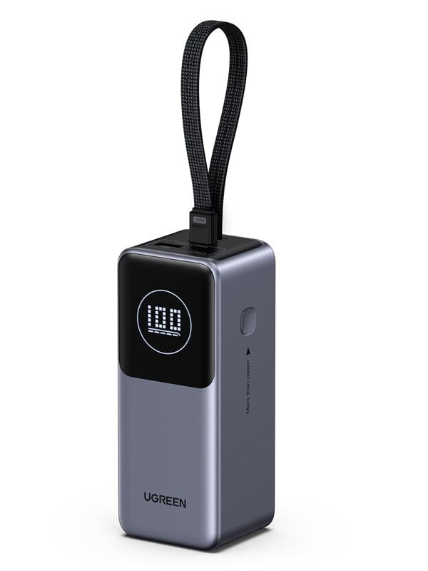 UGREEN Nexode Power Bank (20000mAh.130W 3 Ports Built-in Cable) Powerbank - Sølv - 20000 mAh