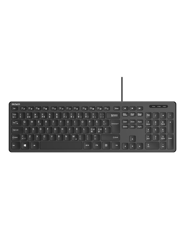 Deltaco Wired membrane keyboard with volume media keys - Fullsize - Nordic Layout - Tastatur - Nordisk - Sort
