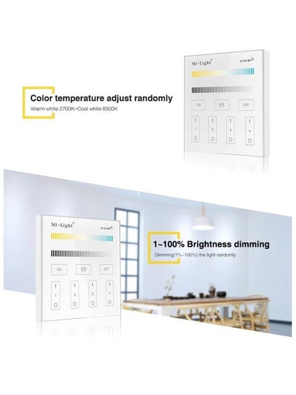 LED-fjernbetjening smart panel Miboxer T2 dual white CCT - 4 zoner