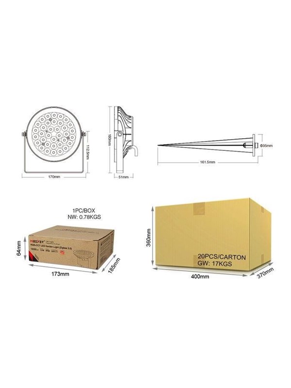 Miboxer Havelampe - 15W - RGB-CCT - 2.4GHz RF, Zigbee 3.0 - IP66 - 24V